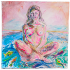 Origineel Acrylschilderij Impressionisme Expressionisme Blauw, Groen, Roze Schilderij thumbnail 1
