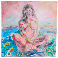 Origineel Acrylschilderij Impressionisme Expressionisme Blauw, Groen, Roze Schilderij