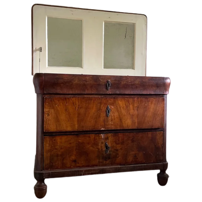 Klassiek Bruin Dressoir Kaptafel Ca. 1930 Met Spiegels En Ladekasten