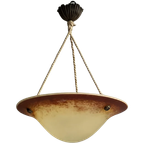 Art Deco Franse Hanglamp Gesigneerd Oranje, Beige Hanglamp thumbnail 1