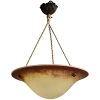 Art Deco Franse Hanglamp Gesigneerd Oranje, Beige Hanglamp