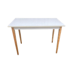 Mid-Century Wit, Zilverkleurig, Bruin Eettafel thumbnail 1