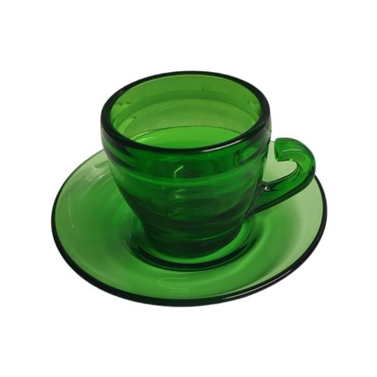 2046 Vintage Groene Glazen Kop En Schotels 1