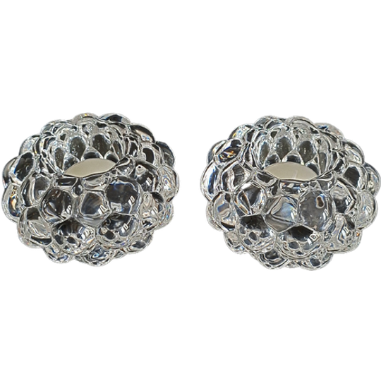 Orrefors Sweden 2 Zware Kristallen Sfeerlichthouders Type Raspberry. Anne Nilsson 1992 1