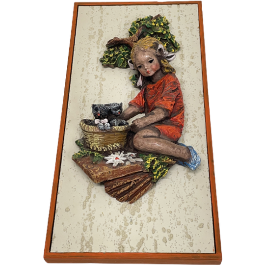 Vintage 3 D Meisje Met Poezen Meerkleurig Muurdecoratie 1