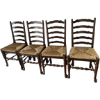 Klassiek Bruin Set 4 Ladder Back Riet Hout Stoelen thumbnail 1