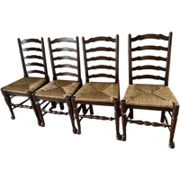 Klassiek Bruin Set 4 Ladder Back Riet Hout Stoelen