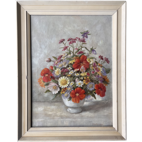 Vintage Meerkleurig Schilderij Bloemen