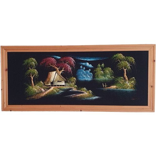 1709 Vintage Meerkleurig Velvet Painting Schilderij