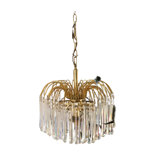 Teardrop Lamp Murano Goud, Messing Hanglamp Jaren 60/70