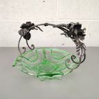 Groene Glazen Schaal Met Smeedijzeren Handvat thumbnail 5