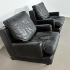 2 Rare Artifort Black Sadel Leather Lounge Fauteuils thumbnail 2