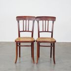 Set Van 2 Originele Vintage Thonet Design Bistro Stoelen Met Gematte Zitting thumbnail 2