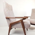 Vintage Teakhouten Fauteuils Nieuwe Stof Roze Beige Creme thumbnail 4