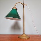 Art Deco Bureaulamp In Messing En Groene Conische Opaline thumbnail 14