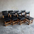 Set Of 8 Wooden And Leather Antique Flemish Chairs. thumbnail 2