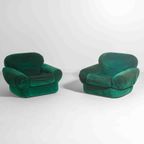 Plompe Postmoderne Italiaanse Lounge Banken In Diepgroene Flueel, 1970 thumbnail 14