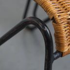 Leuke Set Van 4 Vintage Design Eetkamerstoelen Van Frederick Weinberg Van Gietijzer En Riet thumbnail 9
