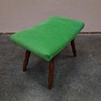 Vintage Voetenbank Jaren 60 / 70 Nieuw Bekleed Groene Ribstof thumbnail 5
