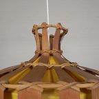 Vintage Hanglamp Met Kap Van Rotan, Palmblad En Stof, Jaren 70 thumbnail 2