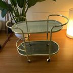 Vintage Gouden Barcart / Bijzettafeltje Met Fumé Glas thumbnail 2