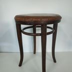 Vintage Antieke Thonet Kruk Stool (Webbing/Leer) thumbnail 13