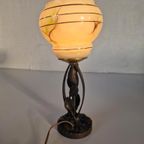 Art Deco Tafel Lamp Met Smeedijzeren Voet. thumbnail 2