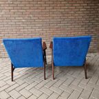 Vintage Fauteuil Nieuw Bekleed Kobalt Blauwe Ribstof thumbnail 4