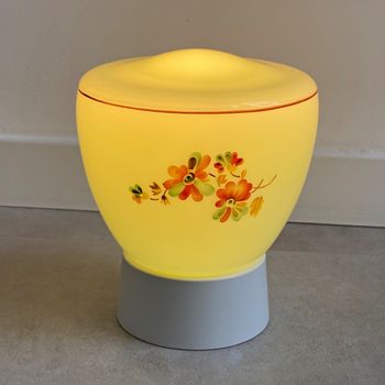 Groene Glazen Plafondlamp / Plafonnière Met Bloemen - Vintage