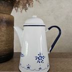 Emaille Witte Grote Koffiepot Met Blauwe Bloemen thumbnail 3