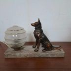 Prachtige Franse Art Deco Lamp Met Herdershond Hond. thumbnail 2