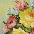 Bloemen In Vaas Stilleven Schilderij Amateur Gesigneerd 27cm thumbnail 5