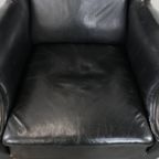 Grote Antieke Zwarte Engelse Rundleren Oorfauteuil Uit Eind 19e Eeuw Met Een Luxe Uitstraling thumbnail 7