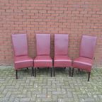 Bordeaux Rode Leren Stoelen Met Houten Poten Set Van 4 thumbnail 9
