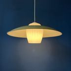 Mid Century Deense Hanglamp  Met Gele Metalen Kap En Opaline Glazen Kap thumbnail 5