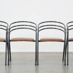 Leuke Set Van 4 Jaren 70 Design Eetkamerstoelen Met Leren Zitting En Metalen Frame thumbnail 3