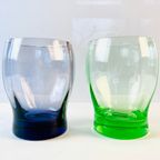 2 Vintage Anna Groen & Paarse Waterglazen / Drinkglazen Met Optiek thumbnail 2