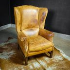 Vintage Lederen Oorfauteuil – Bruin thumbnail 3