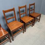 Set Van 6 Antieke Hollandse Eikenhouten Keukenstoelen thumbnail 9