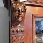 Prachtige Uitneembare Antiek Mahonie Kast Met Deuren Met Glas, Planken En Binnenlades thumbnail 5