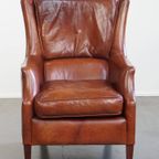 Stijlvolle En Comfortabele Fauteuil/ Armchair Gemaakt Van Hoogwaardig Cognac Kleurig Rundleer thumbnail 6