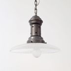 Oude Hanglamp Jaren 20 – Glazen Kap - Koperen Houder - (pf46) thumbnail 7