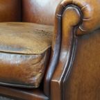 Karaktervolle En Comfortabele Cognac-kleurige Vintage Schapenleren Armchair thumbnail 12