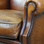 Karaktervolle En Comfortabele Cognac-Kleurige Vintage Schapenleren Armchair thumbnail 12