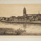 Cornelis Marinus Van Der Woerd (1901-1994) - Ets - Gezicht Op Deventer - 2E Kwart 20E Eeuw thumbnail 3