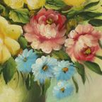 Bloemen In Vaas Stilleven Schilderij Amateur Gesigneerd 27cm thumbnail 13