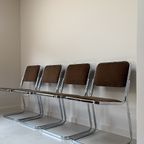 Vier Vintage Buisframe Stoelen Met Bruine Velour Stof thumbnail 6