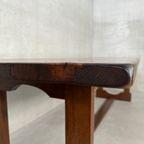 Vintage Brutalist Voleiken Eetkamerset – Tafel Met 10 Stoelen thumbnail 8