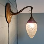 Art Deco Wandkandelaar In Brons, Gesatineerd Kristal,1910-20 thumbnail 7