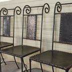 Set Van 4 Vintage Ijzer En Leer Stoelen, Zwart thumbnail 10